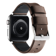 Leer + siliconen band - Bruin + zilveren aansluiting en gesp - Geschikt voor Apple Watch 44mm / 45mm&nbsp;/ 46mm / 49mm