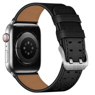 Leren band met twin gesp - Zwart met zilveren gesp - Geschikt voor Apple Watch 44mm / 45mm / 46mm / 49mm