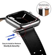 Leren band met twin gesp - Zwart met zilveren gesp - Geschikt voor Apple Watch 44mm / 45mm / 46mm / 49mm