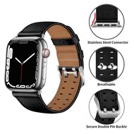 Leren band met twin gesp - Zwart met zilveren gesp - Geschikt voor Apple Watch 44mm / 45mm / 46mm / 49mm