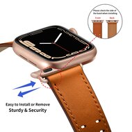 Leren band met twin gesp - Lichtbruin met ros&eacute; gesp - Geschikt voor Apple Watch 44mm / 45mm / 46mm / 49mm