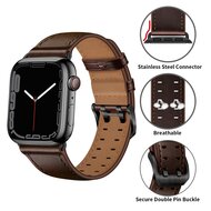 Leren band met twin gesp - Donkerbruin met zwarte gesp - Geschikt voor Apple Watch 44mm / 45mm / 46mm / 49mm