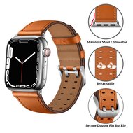 Leren band met twin gesp - Lichtbruin met zilveren gesp - Geschikt voor Apple Watch 38mm / 40mm / 41mm / 42mm