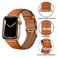 Leren band met twin gesp - Lichtbruin met ros&eacute; gesp - Geschikt voor Apple Watch 38mm / 40mm / 41mm / 42mm