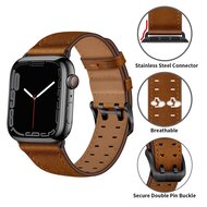 Leren band met twin gesp - Bruin met zwarte gesp - Geschikt voor Apple Watch 38mm / 40mm / 41mm / 42mm