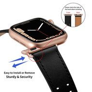 Leren band met twin gesp - Zwart met ros&eacute; gesp - Geschikt voor Apple Watch 38mm / 40mm / 41mm / 42mm