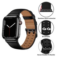 Leren band met twin gesp - Zwart met zwarte gesp - Geschikt voor Apple Watch 38mm / 40mm / 41mm / 42mm