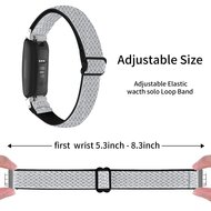 Fitbit Inspire 3 - Elastische solo loop nylon bandje - Zwart / wit