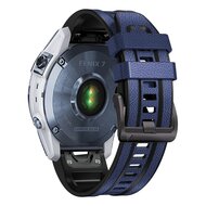 leer + siliconen bandje - Blauw - Garmin Fenix 7X / 6X / 5X