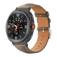 Leren bandje met zwarte connector - Grijsbruin - Samsung Galaxy Watch 8 Classic - 46mm