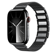 Luxe magnetische RVS band - Zwart - Geschikt voor Apple Watch 44mm / 45mm / 46mm / 49mm