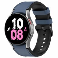leer + siliconen bandje - Maat: large - Donkerblauw - Samsung Galaxy Watch 4 Classic - 42mm &amp; 46mm