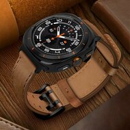 Leren band met twin gesp - Donkerbruin - Samsung Galaxy Watch 8 Classic - 46mm