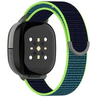 Fitbit Ace LTE - Nylon loop band met klittenbandsluiting - Donkerblauw met lime groen