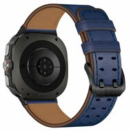 Leren band met twin gesp - Donkerblauw - Samsung Galaxy Watch 8 Classic - 46mm