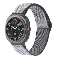 Elastische solo loop nylon bandje - Wit met zwart - Samsung Galaxy Watch 8 Classic - 46mm