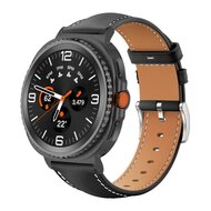 Leren bandje met zwarte connector  - Zwart - Samsung Galaxy Watch 8 Classic - 46mm