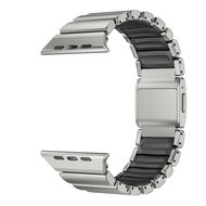 Premium Stainless Steel / Siliconen band - Titanium met zwart - Geschikt voor Apple Watch 44mm / 45mm&nbsp;/ 46mm / 49mm