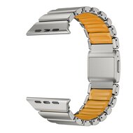 Premium Stainless Steel / Siliconen band - Titanium met oranje - Geschikt voor Apple Watch 44mm / 45mm&nbsp;/ 46mm / 49mm