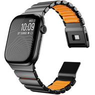 Premium Stainless Steel / Siliconen band - Zwart met oranje - Geschikt voor Apple Watch 44mm / 45mm&nbsp;/ 46mm / 49mm