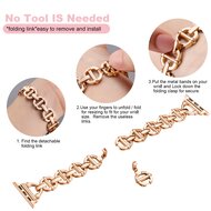 Metalen ladder schakelbandje - Champagne / ros&eacute; goud - Geschikt voor Apple watch 44mm / 45mm&nbsp;/ 46mm / 49mm
