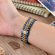 Stalen band - Donkerblauw met goud - Huawei Watch 5 - 46mm