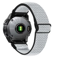 Elastische Solo Loop nylon bandje - Wit met zwart - Garmin Quatix 8 - 51mm