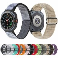 Elastische solo loop nylon bandje - Wit met zwart - Samsung Galaxy Watch 9 - 40mm / 44mm