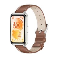 Leren bandje - Bruin (zilveren connector) - Huawei Band 11 / 11 pro