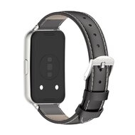 Leren bandje - Zwart (zilveren connector) - Huawei Band 11 / 11 pro