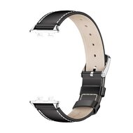 Leren bandje - Zwart (zilveren connector) - Huawei Band 11 / 11 pro