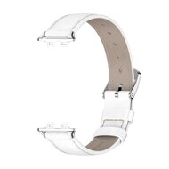 Leren bandje - Wit (zilveren connector) - Huawei Band 11 / 11 pro
