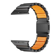 Premium Stainless Steel / Siliconen band - Zwart met oranje - Geschikt voor Apple Watch 44mm / 45mm&nbsp;/ 46mm / 49mm
