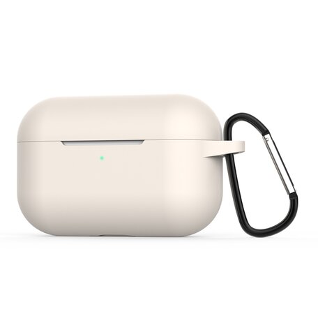 AirPods Pro siliconen hoesje met karabiner haak - Zandkleur / Beige