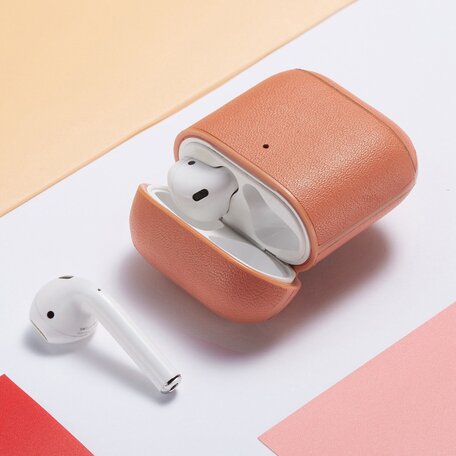 AirPods 1/2 hoesje Genuine Leather Series - hard case - roze