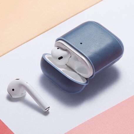 AirPods 1/2 hoesje Genuine Leather Series - hard case - blauw