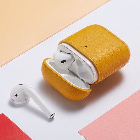 AirPods 1/2 hoesje Genuine Leather Series - hard case - geel