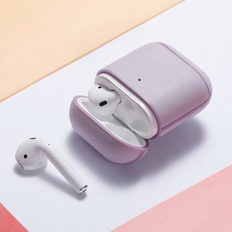 AirPods 1/2 hoesje Genuine Leather Series - hard case - licht paars