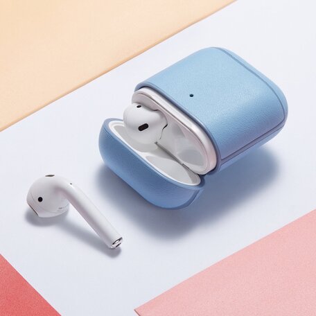 AirPods 1/2 hoesje Genuine Leather Series - hard case - licht blauw