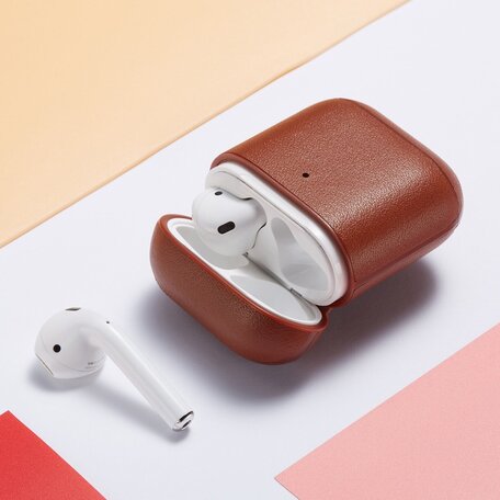 AirPods 1/2 hoesje Genuine Leather Series - hard case - licht bruin