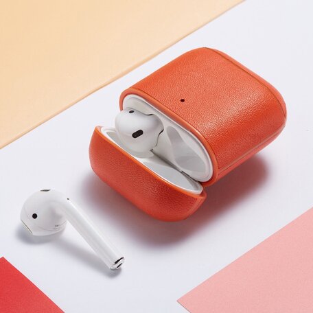 AirPods 1/2 hoesje Genuine Leather Series - hard case - oranje