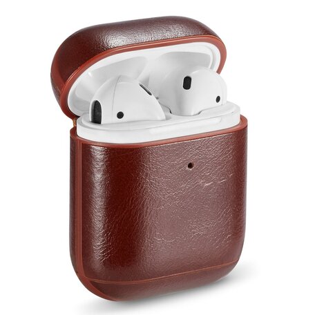 AirPods 1/2 hoesje Genuine Leather Series - hard case - donker bruin