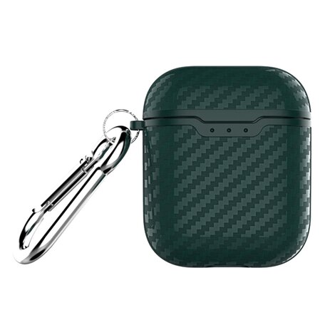 AirPods carbon fiber hoesje voor AirPods 1/2 - Groen + handige clip