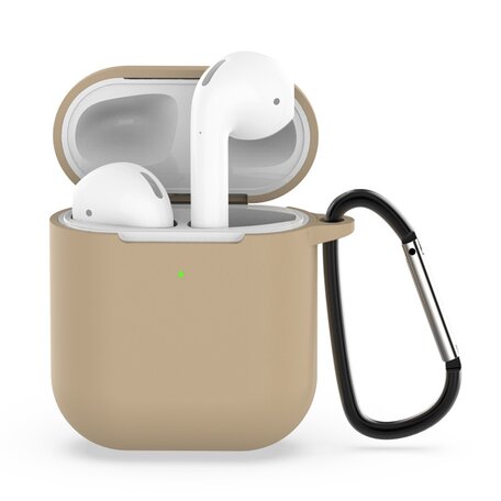 AirPods siliconen hoesje voor AirPods 1/2 - Khaki + handige clip