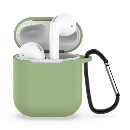 AirPods siliconen hoesje voor AirPods 1/2 - Groen + handige clip