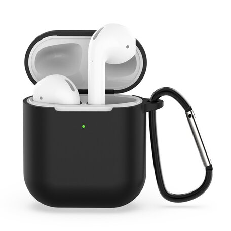 AirPods siliconen hoesje voor AirPods 1/2 - Zwart + handige clip