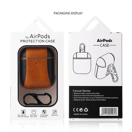 AirPods 1/2 hoesje PU Leer Flip-over - Bruin/zwart