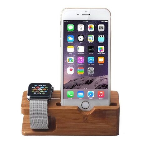 Houten houder - Bamboe - Geschikt voor Apple watch en iPhone