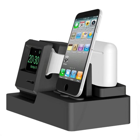 3 in 1 houder geschikt voor Apple Watch & Airpods & iPhone Standaard - Zwart