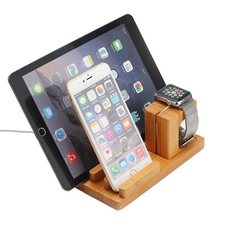 Houten houder - Bamboe - Geschikt voor Apple watch, iPhone en iPad